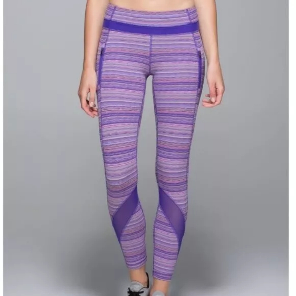 LULULEMON INSPIRE TIGHT SPACE DYE TWIST IRIS FLOWER PINK SHELL YOGA RUN EUC sz 6